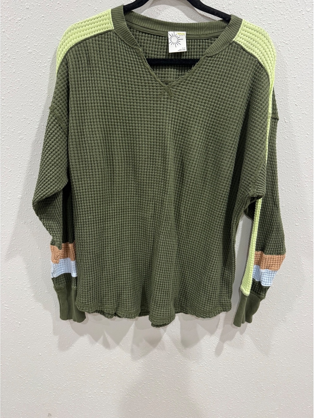 OFFLINE by Aerie Wow Waffle Notch Neck Top Military Green Small